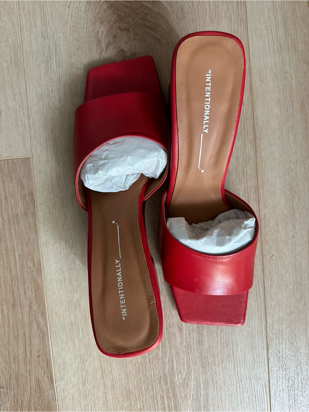 INTENTIONALLY BLANK Red Square-Toe Slide Mules